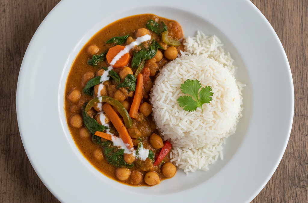 Curry de Garbanzos y Verduras con Arroz Basmati