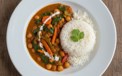 Curry de Garbanzos y Verduras con Arroz Basmati